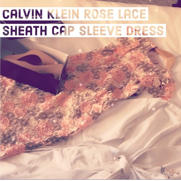 Calvin Klein Floral Lace Sheath Midi Cocktail Formal Dress - Picture 1 of 5